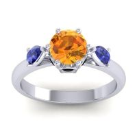 Citrine Ring In Palladium With Blue Sapphire And Black Onyx Atta Pear Three-stone Ring