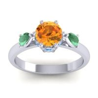 Citrine Ring In Palladium With Emerald And Swiss Blue Topaz Atta Pear Three-stone Ring