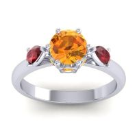 Citrine Ring In Palladium With Ruby Atta Pear Three-stone Ring