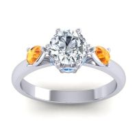 Diamond Ring In Palladium With Citrine And Swiss Blue Topaz Atta Pear Three-stone Ring