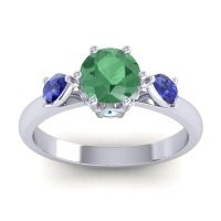 Lab Emerald Ring In Palladium With Blue Sapphire And Aquamarine Atta Pear Three-stone Ring