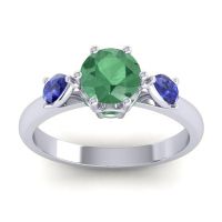 Lab Emerald Ring In Palladium With Blue Sapphire And Emerald Atta Pear Three-stone Ring