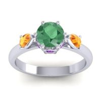 Emerald Ring In Palladium With Citrine And Amethyst Atta Pear Three-stone Ring