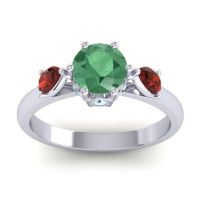 Emerald Ring In 18k White Gold With Garnet And Aquamarine Atta Pear Three-stone Ring