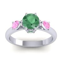 Lab Emerald Ring In Palladium With Pink Tourmaline And Emerald Atta Pear Three-stone Ring