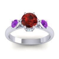 Garnet Ring In Palladium With Amethyst And Aquamarine Atta Pear Three-stone Ring