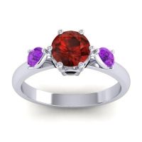 Garnet Ring In Palladium With Amethyst And Black Onyx Atta Pear Three-stone Ring