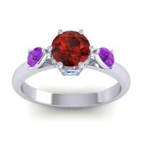Garnet Ring In Palladium With Amethyst And Swiss Blue Topaz Atta Pear Three-stone Ring