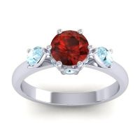 Garnet Ring In 18k White Gold With Aquamarine Atta Pear Three-stone Ring