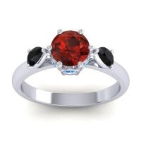 Garnet Ring In Palladium With Black Onyx And Swiss Blue Topaz Atta Pear Three-stone Ring