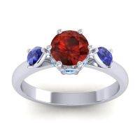 Garnet Ring In Palladium With Blue Sapphire And Swiss Blue Topaz Atta Pear Three-stone Ring