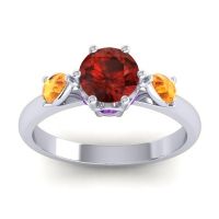 Garnet Ring In Palladium With Citrine And Amethyst Atta Pear Three-stone Ring