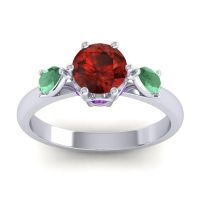 Garnet Ring In Palladium With Emerald And Amethyst Atta Pear Three-stone Ring