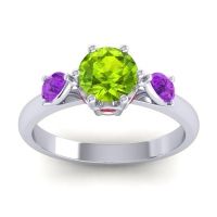 Peridot Ring In Palladium With Amethyst And Ruby Atta Pear Three-stone Ring