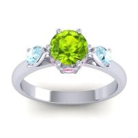Peridot Ring In Palladium With Aquamarine And Pink Tourmaline Atta Pear Three-stone Ring