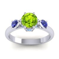 Peridot Ring In Palladium With Blue Sapphire And Swiss Blue Topaz Atta Pear Three-stone Ring