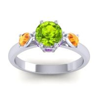 Peridot Ring In Platinum With Citrine And Amethyst Atta Pear Three-stone Ring
