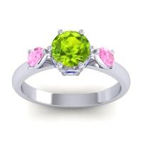 Peridot Ring In 18k White Gold With Pink Tourmaline And Blue Sapphire Atta Pear Three-stone Ring