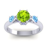 Peridot Ring In Palladium With Swiss Blue Topaz And Blue Sapphire Atta Pear Three-stone Ring