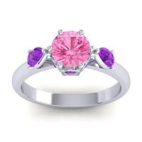 Pink Tourmaline Ring In Palladium With Amethyst Atta Pear Three-stone Ring