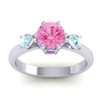 Pink Tourmaline Ring In Palladium With Aquamarine And Amethyst Atta Pear Three-stone Ring