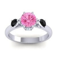 Pink Tourmaline Ring In Palladium With Black Onyx And Aquamarine Atta Pear Three-stone Ring