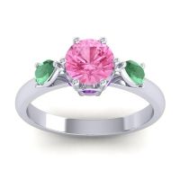 Pink Tourmaline Ring In Palladium With Emerald And Amethyst Atta Pear Three-stone Ring