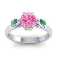 Pink Tourmaline Ring In 14k White Gold With Emerald And Peridot Atta Pear Three-stone Ring