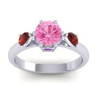 Pink Tourmaline Ring In Palladium With Garnet And Amethyst Atta Pear Three-stone Ring
