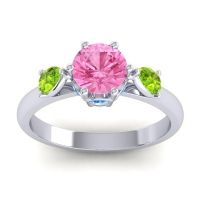 Pink Tourmaline Ring In Palladium With Peridot And Swiss Blue Topaz Atta Pear Three-stone Ring