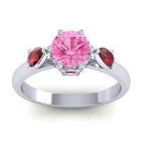 Pink Tourmaline Ring In Palladium With Ruby Atta Pear Three-stone Ring