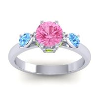 Pink Tourmaline Ring In 14k White Gold With Swiss Blue Topaz And Peridot Atta Pear Three-stone Ring
