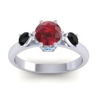 Lab Ruby Ring In Palladium With Black Onyx And Swiss Blue Topaz Atta Pear Three-stone Ring