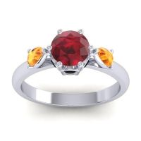 Ruby Ring In 18k White Gold With Citrine And Black Onyx Atta Pear Three-stone Ring