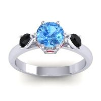 Swiss Blue Topaz Ring In Palladium With Black Onyx And Ruby Atta Pear Three-stone Ring