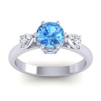 Swiss Blue Topaz Ring In Palladium With Lab Diamond Atta Pear Three-stone Ring