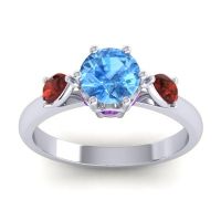 Swiss Blue Topaz Ring In Palladium With Garnet And Amethyst Atta Pear Three-stone Ring