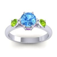 Swiss Blue Topaz Ring In Palladium With Peridot And Amethyst Atta Pear Three-stone Ring
