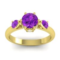 Amethyst Engagement Ring In 14k Yellow Gold With Diamond - Atta Pear Three-stone Ring