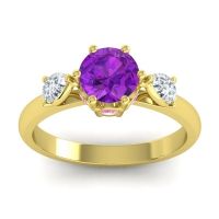 Amethyst Ring In 14k Yellow Gold With Lab Diamond And Pink Tourmaline Atta Pear Three-stone Ring