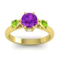 Amethyst Ring In 18k Yellow Gold With Peridot And Lab Diamond Atta Pear Three-stone Ring