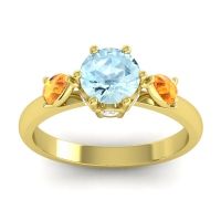Aquamarine Ring In 14k Yellow Gold With Citrine And Lab Diamond Atta Pear Three-stone Ring