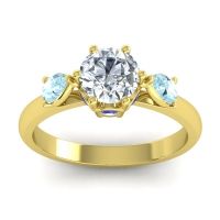 Lab Diamond Ring In 14k Yellow Gold With Aquamarine And Blue Sapphire Atta Pear Three-stone Ring