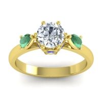 Lab Diamond Ring In 14k Yellow Gold With Emerald And Blue Sapphire Atta Pear Three-stone Ring