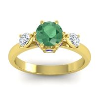 Lab Emerald Ring In 14k Yellow Gold With Lab Diamond And Blue Sapphire Atta Pear Three-stone Ring