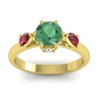Lab Emerald Ring In 14k Yellow Gold With Ruby And Aquamarine Atta Pear Three-stone Ring