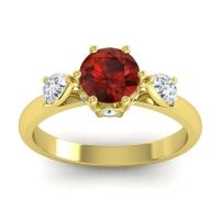 Garnet Ring In 14k Yellow Gold With Lab Diamond And Aquamarine Atta Pear Three-stone Ring