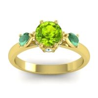 Peridot Ring In 18k Yellow Gold With Emerald And Aquamarine Atta Pear Three-stone Ring