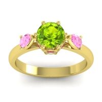 Peridot Ring In 18k Yellow Gold With Pink Tourmaline And Ruby Atta Pear Three-stone Ring