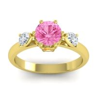 Pink Tourmaline Ring In 14k Yellow Gold With Lab Diamond And Citrine Atta Pear Three-stone Ring